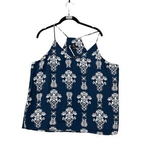New Velvet Heart Tank Top Sz L Blue Floral/Geometric Print Classic Business